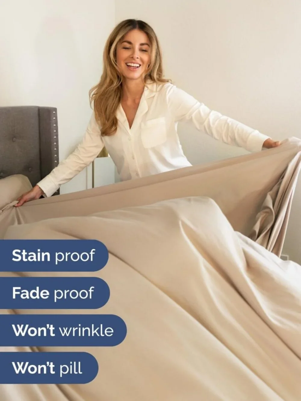Cooling Extra Deep Queen Sheet Set - 6 Piece Breathable Soft Bedding - Cream
